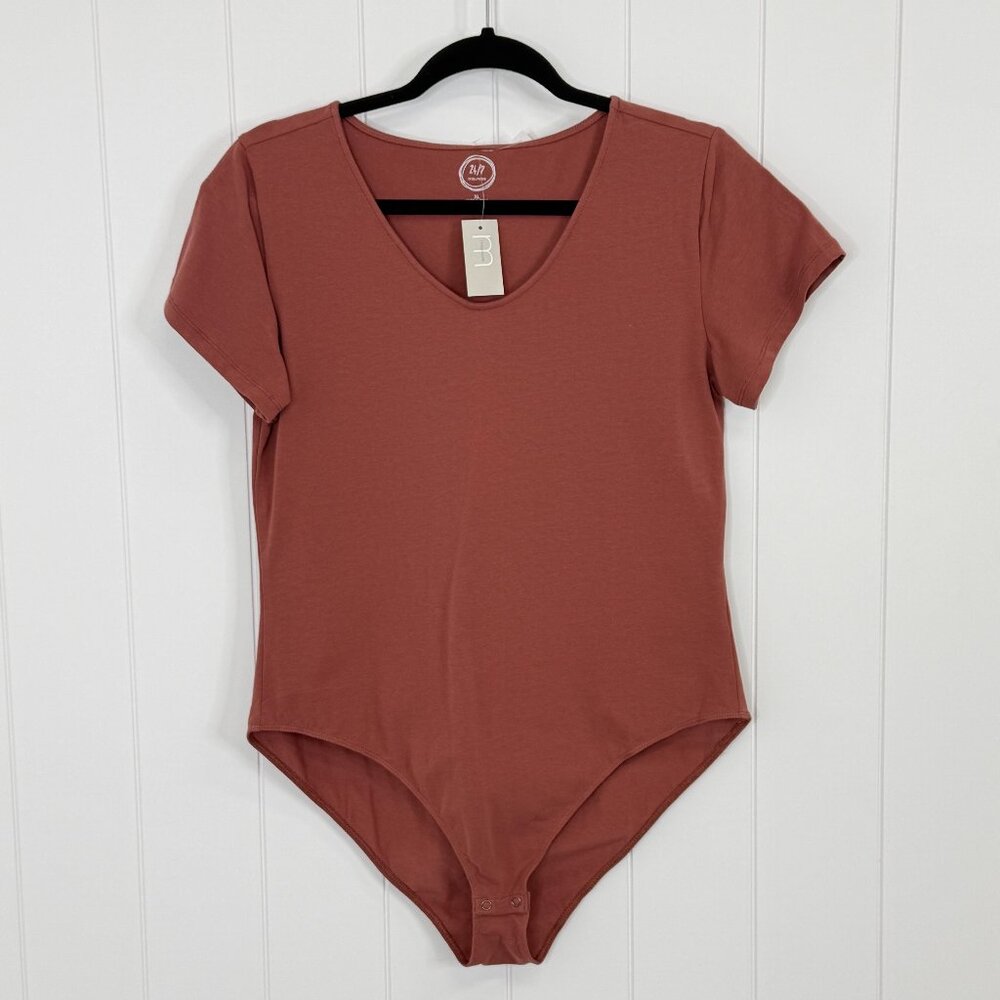 NWT Maurices 24/7 Short Sleeve Bodysuit Womens XL Rust Spring y2k Body Suit NEW